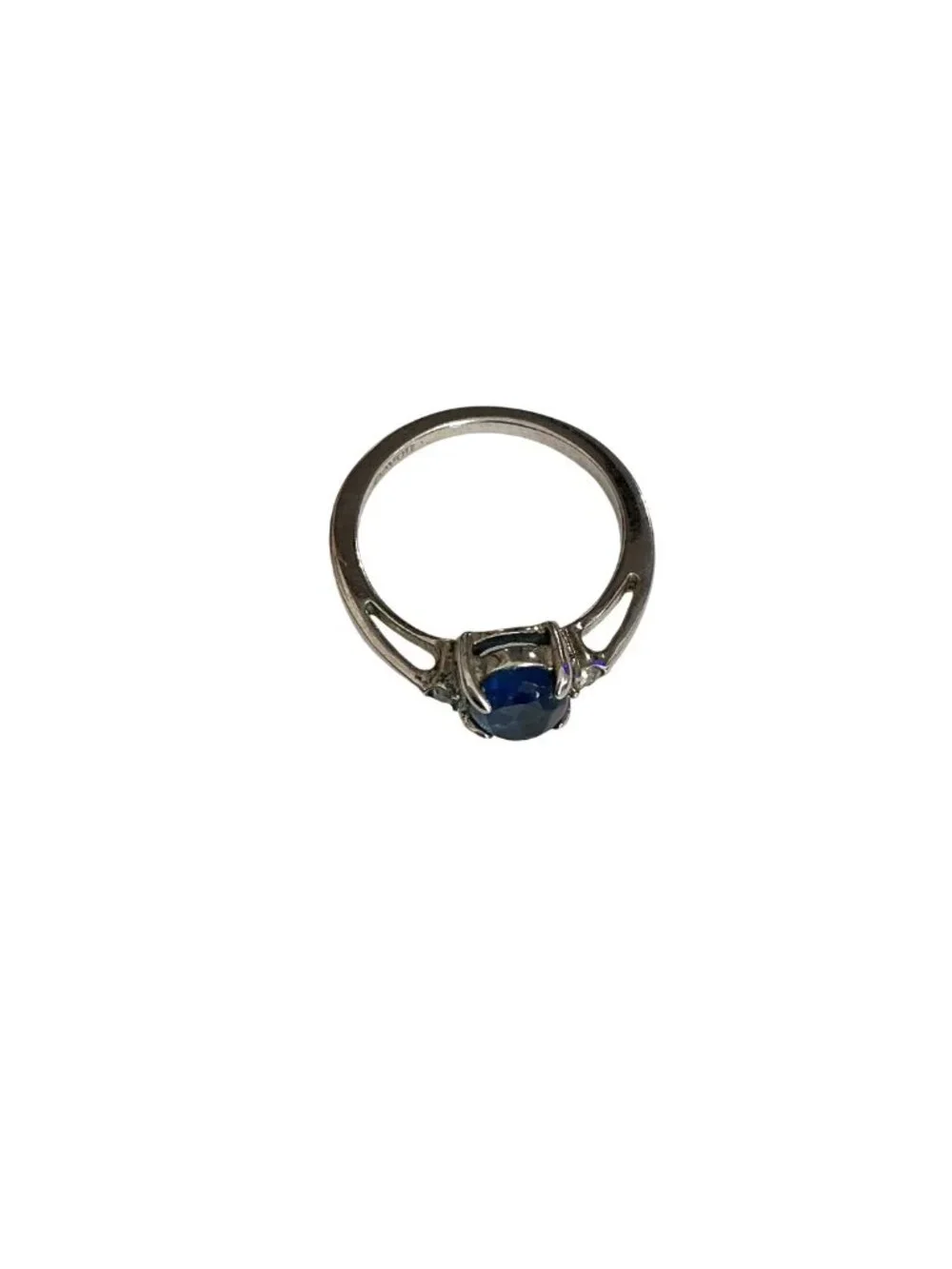 Vintage Avon Faux Sapphire Ring Size 7 With Silver-Tone Band & Clear Accent Ston